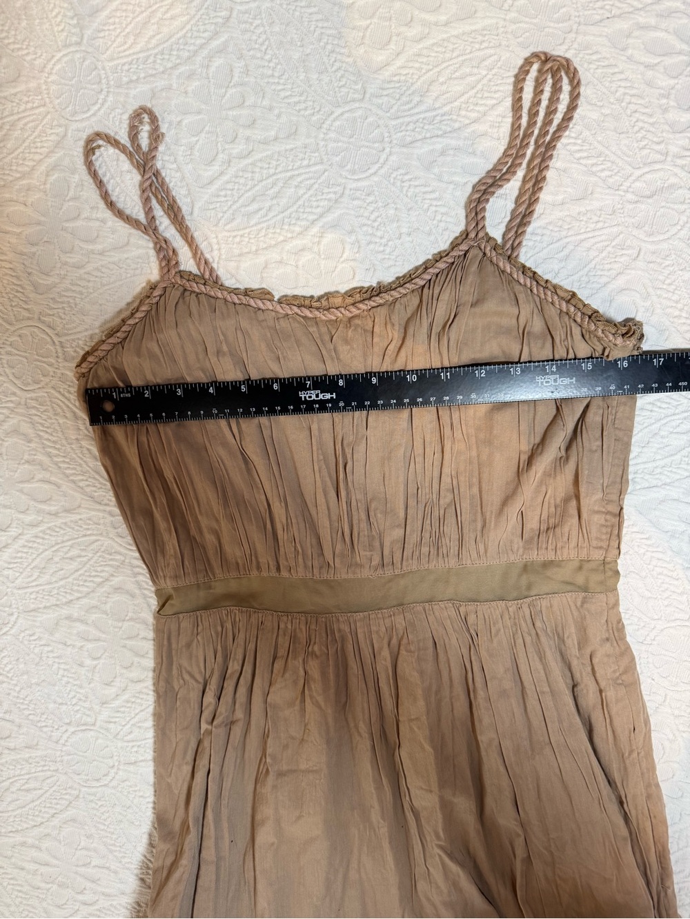 ALBERTA FERRETTI Cotton Tiered Maxi Dress Taupe Empire Waist Sz 8 Lined Flowy - Picture 5 of 9